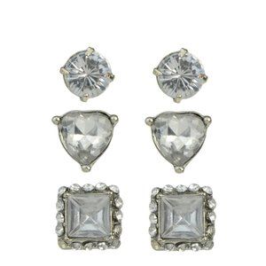 Vintage Antique Silver Crystal Stud Earring Set